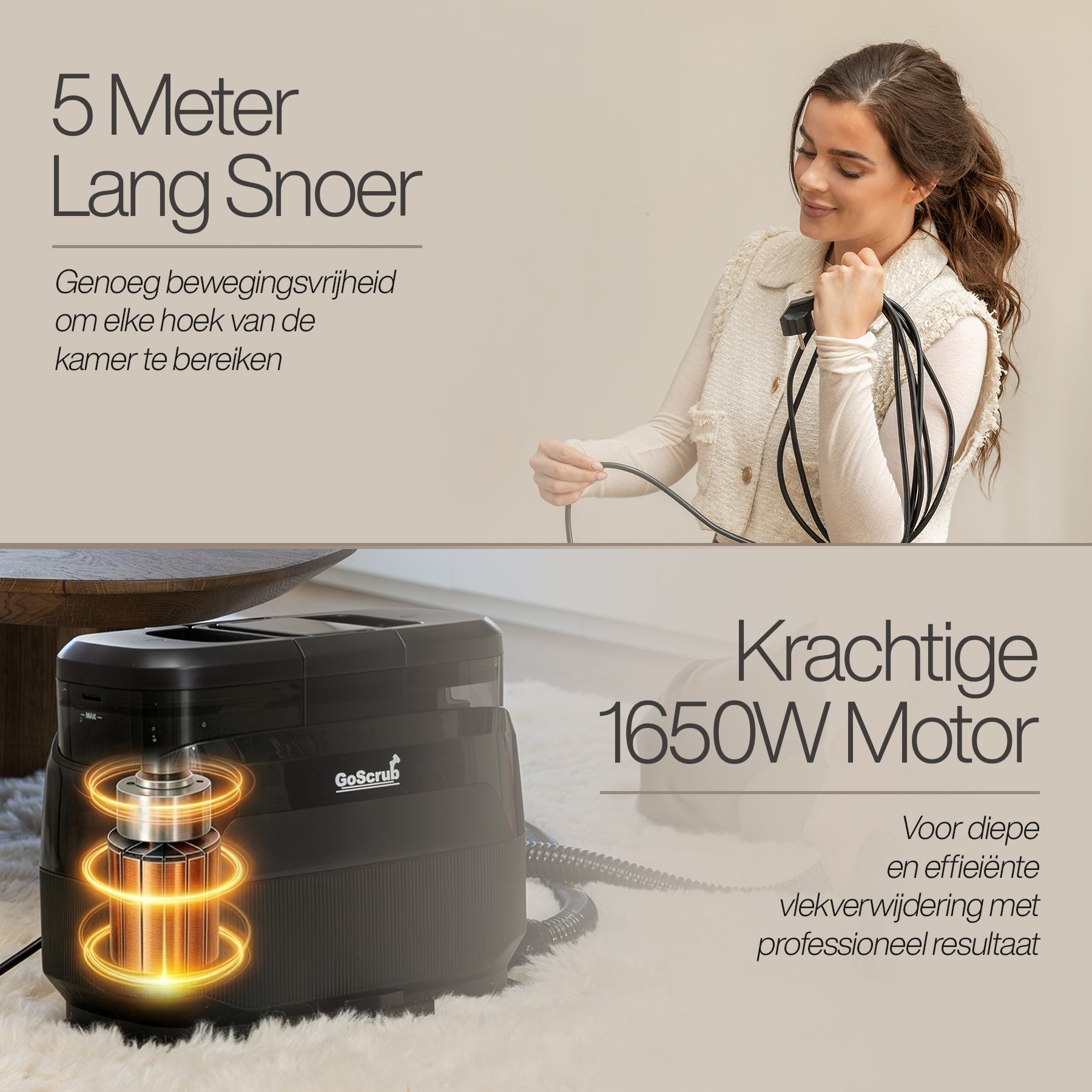 GoScrub® 3-in-1 Tapijtreiniger PRO met Vloermop & Stoomfunctie