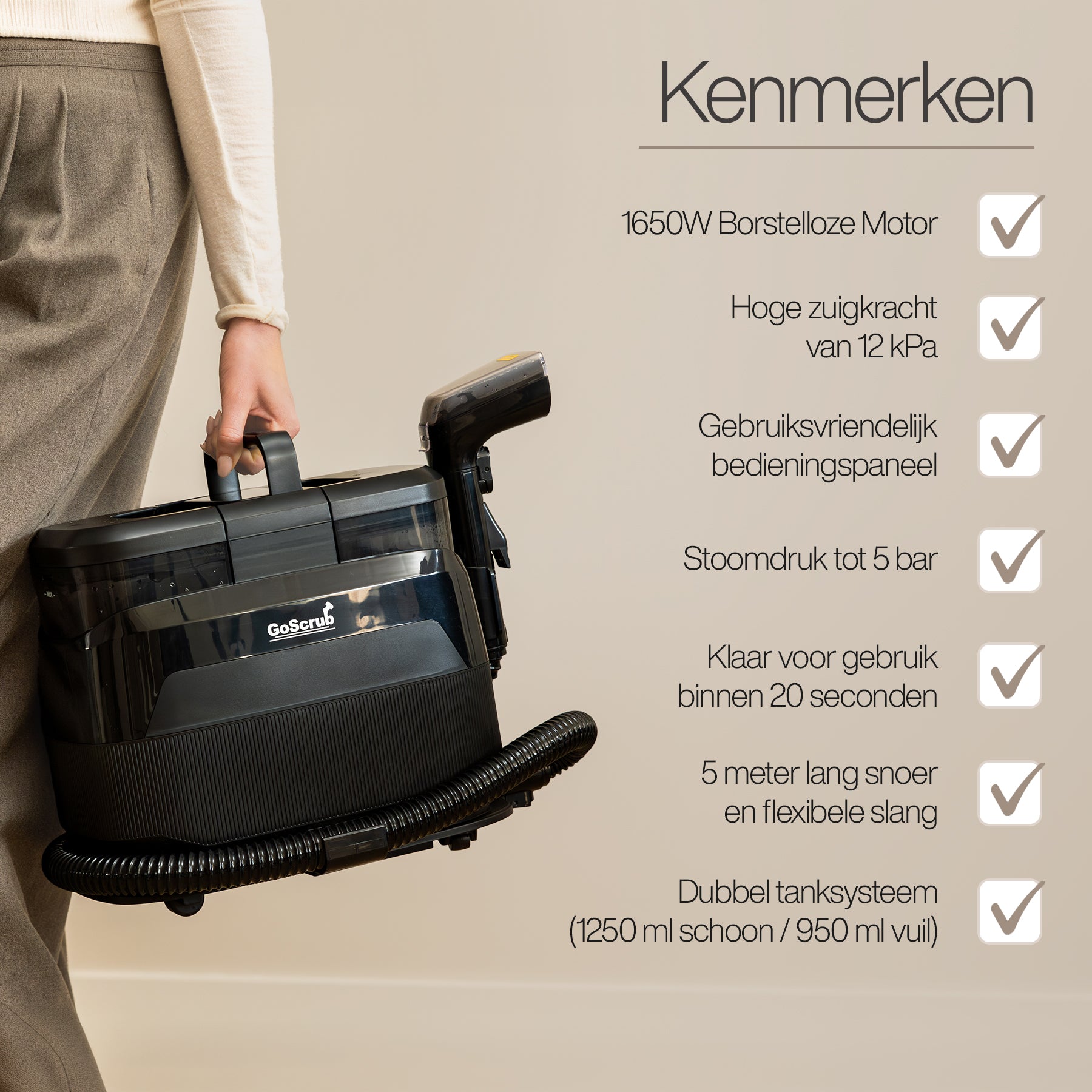 GoScrub® 3-in-1 Tapijtreiniger PRO met Vloermop & Stoomfunctie