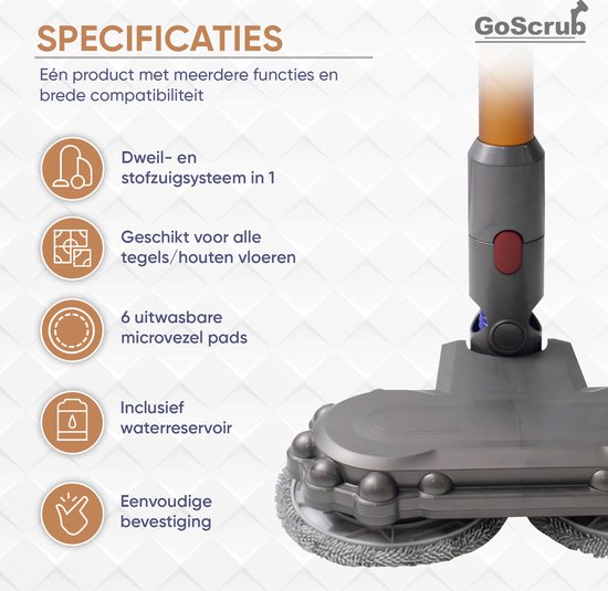 GoScrub® Elektrische Dweil geschikt voor Dyson Steelstofzuiger