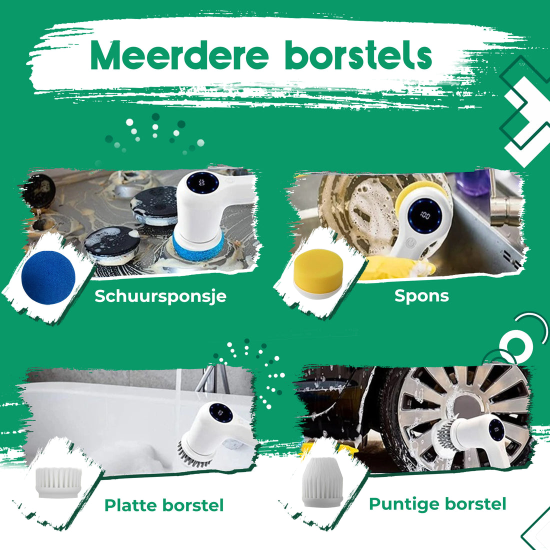 GoScrub® borstelset met 4 opzetstukken voor de Mini